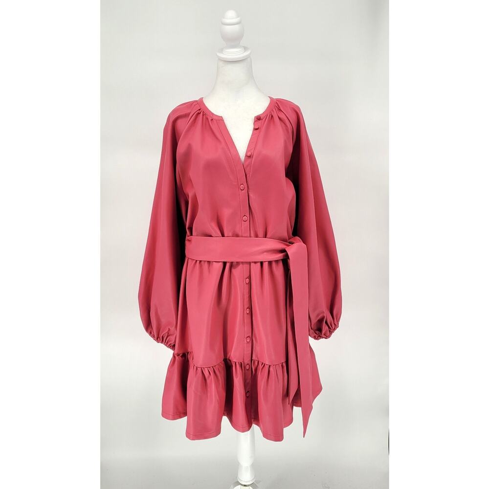 Eloquii Hot Pink Faux Leather Shirred Mini Dress Size 20 Chic Romantic Polished - Picture 2 of 9